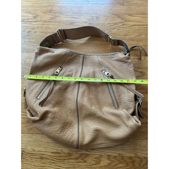 Kooba Hobo Tan Pebbled Leather Hobo Handbag Purse Slouchy Large Zippers - Picture 9 of 10